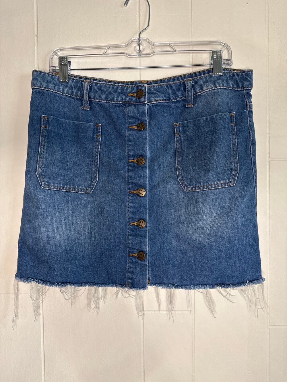 BDG button front raw hem mini skirt large